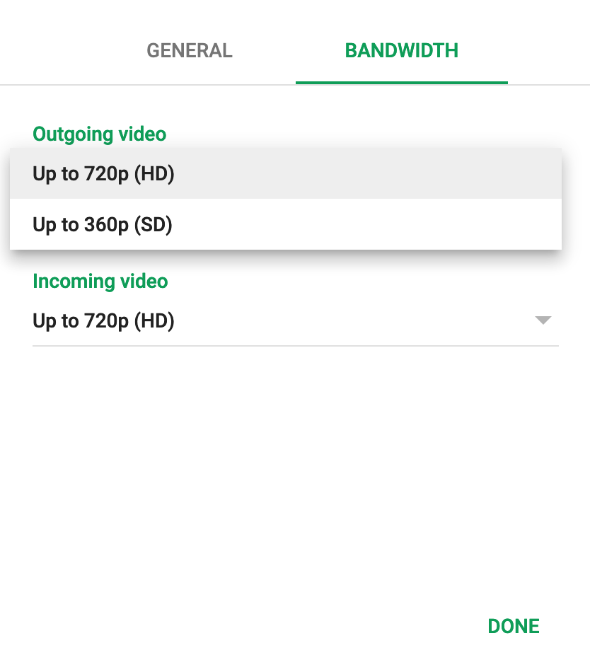 The Bandwidth settings control the quality of your video output.